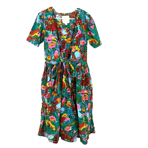 Vintage Dresses & Skirts - Vtg Copy Right Womens Floral Colorful Shirt Dress Short Sleeve Button Front